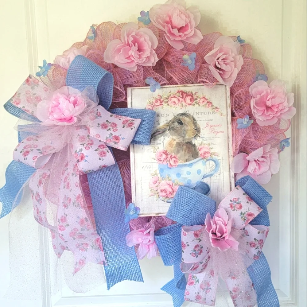 Baby Shower Bunny Wreath Rabbit Deco Mesh Bows Child Gift